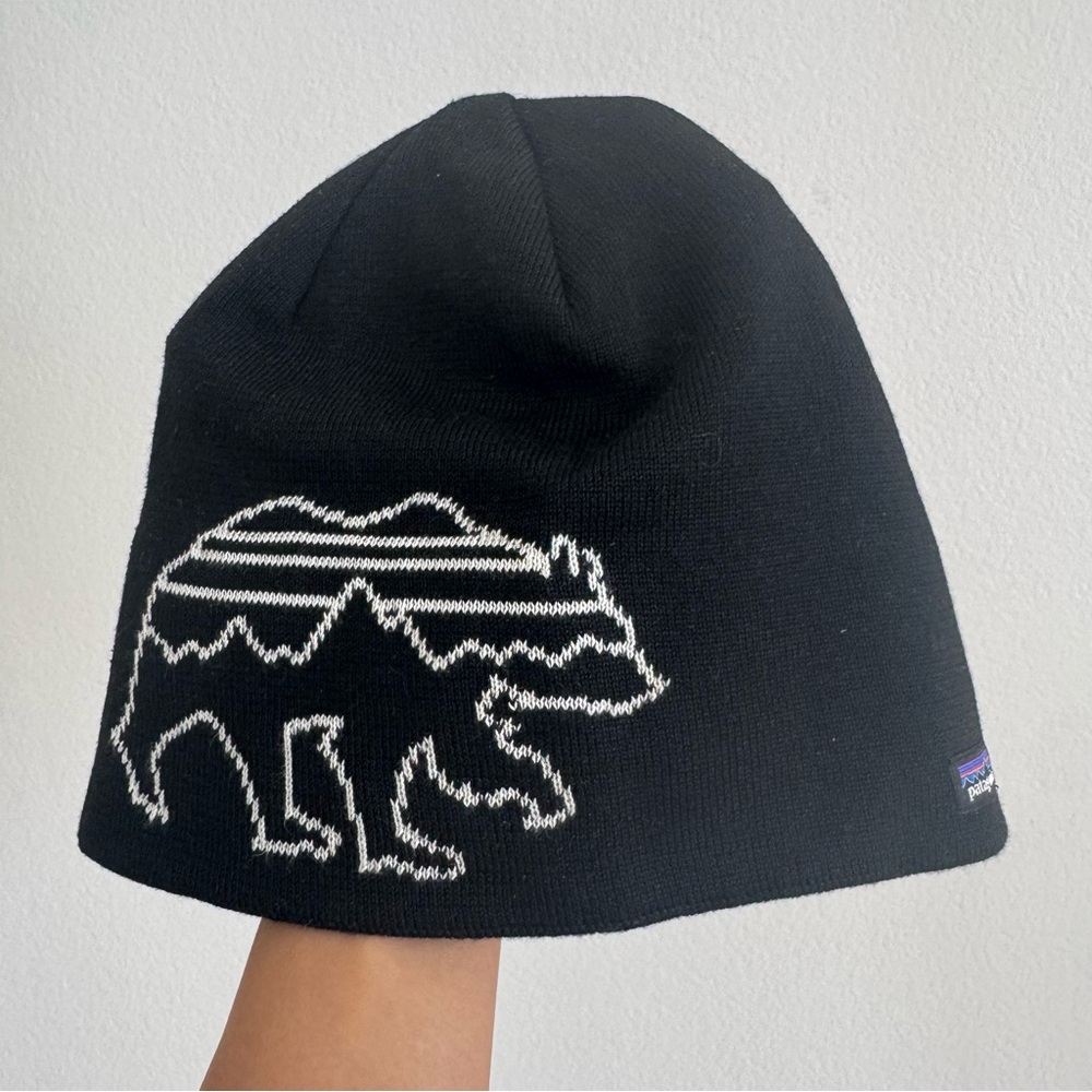 New Patagonia Black Beanie with Bear Logo Design